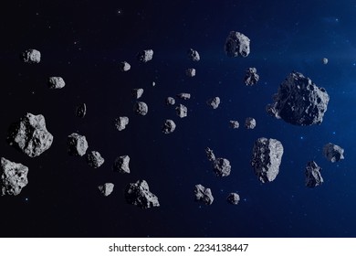 Asteroid belt. Meteorites. Deep space image, science fiction fantasy in high resolution ideal for wallpaper and print. Elements of this image furnished by NASA.
