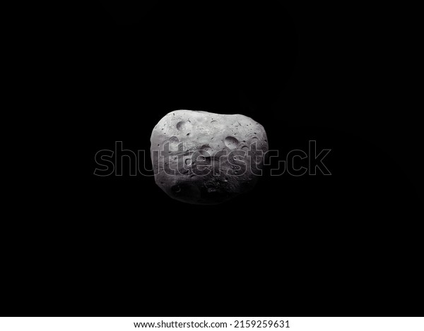 Asteroid covered with craters. Space\
rock on a black background. Large meteorite\
isolated.