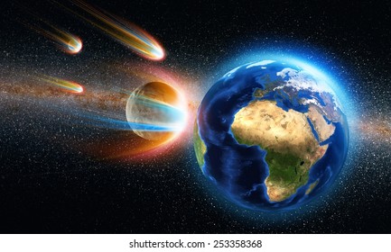 Asteroid Moments Before Impact With Earth. Elements Of This Image Furnished By NASA