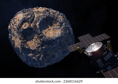 Asteroid Psyche. Asteroid orbiting the Sun between Mars and Jupiter. Psyche mission. The Psyche spacecraft will arrive at the asteroid in August 2029. This image elements furnished by NASA. 