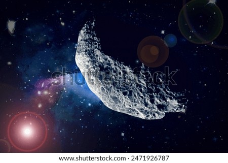 Asteroid and sunflare. Elements of this image furnished by NASA.