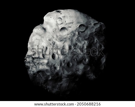 Asteroid surface with craters, rocky small planet, stone satellite on a black background. 