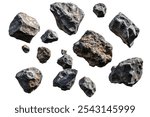 Asteroids swarm of boulders or stone meteorite isolated on transparent or white background 