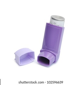 Asthma Inhaler Isolated On A White Background.