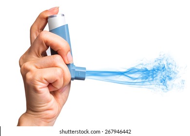 Asthma inhaler with smoke isolated on white background - Powered by Shutterstock