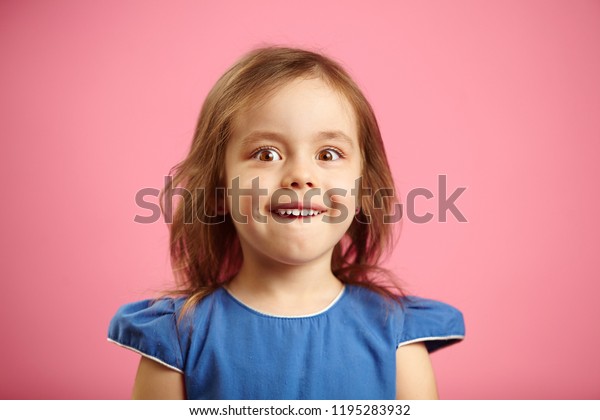 Astonished Little Girl Wide Eyes Portrait Stock Photo 1195283932 