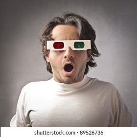 Astonished Man Wearing 3d Glasses