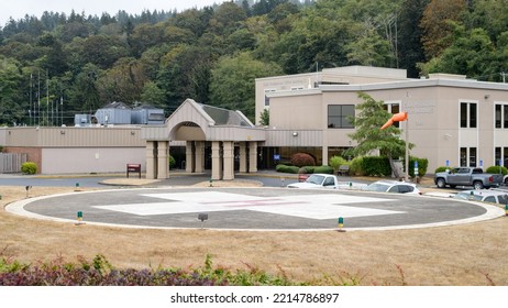 Astoria, OR, USA - September 21, 2022; Helipad And Buildings At Columbia Memorial Hospital In Astoria Oregon