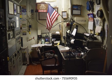 Astoria, Oregon. U.S.A.  October 21, 2017. Columbia River Maritime Museum. U.S.C.G.  Columbia Lightship. Service: Circa 1952-79. Radio Room
