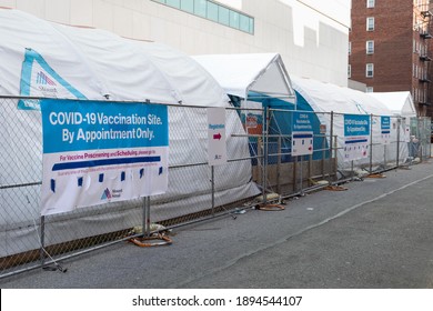 Astoria Queens, New York USA - January 14 2021: Outdoor Covid 19 Vaccination Site At Mount Sinai Queens Hospital In New York City