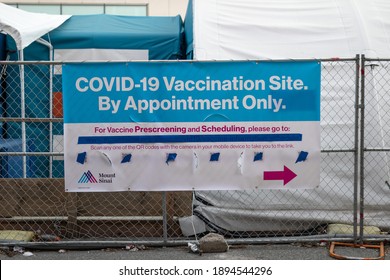 Astoria Queens, New York USA - January 14 2021: Outdoor Covid 19 Vaccination Site At Mount Sinai Queens Hospital In New York City