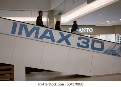 Astrakhan Russia: October 26, 2016: IMAX 3D Ad In Local Mall. IMAX Is A Motion Picture Film Format Created By Canadian Company IMAX Corporation.