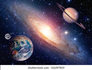 Astrology Astronomy Earth Moon Space Saturn Planet Solar System Creation. Elements Of This Image Furnished By NASA.