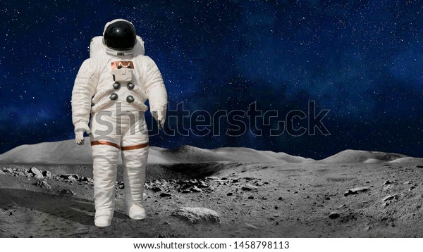 Astronaut or cosmonaut in the universe standing on
the moon or planet surface. Element of image kindly provided by
NASA