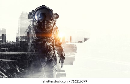 Astronaut in fantasy world. Mixed media - Shutterstock ID 716216899