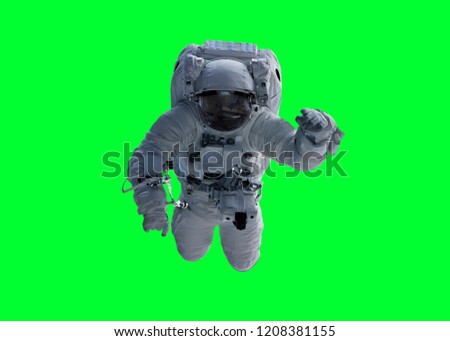 Astronaut floating isolated on green background 3D rendering elements of this image furnished by NASA