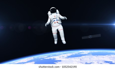 Astronaut Is Flying Over The North Pole. Astronaut Pushing The Boundaries Of Exploration.