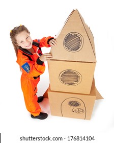 Astronaut: Girl Building Box Rocketship