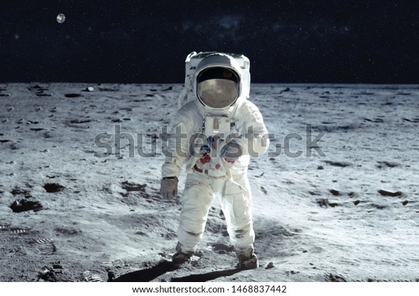 The\
astronaut goes across the Moon, in a white space suit. Elements of\
this image were furnished by NASA for any\
purpose