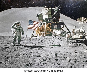 Astronaut on lunar (moon) landing mission. Elements of this image furnished by NASA. - Shutterstock ID 285636983