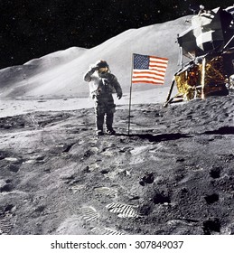 Astronaut On Lunar (moon) Landing Mission. Elements Of This Image Furnished By NASA.