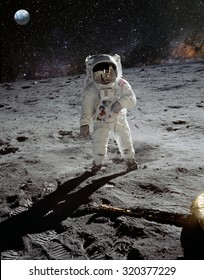 Astronaut On Lunar (moon) Landing Mission. Elements Of This Image Furnished By NASA.