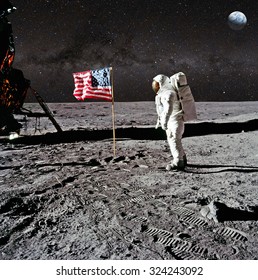 Astronaut On Lunar (moon) Landing Mission. Elements Of This Image Furnished By NASA.