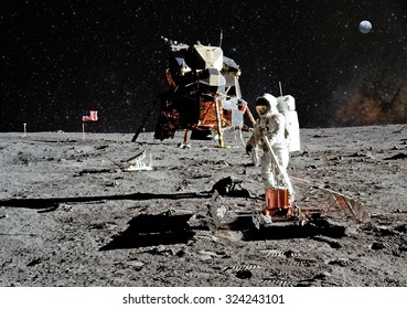 Astronaut On Lunar (moon) Landing Mission. Elements Of This Image Furnished By NASA.