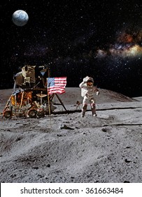 Astronaut On Lunar (moon) Landing Mission. Elements Of This Image Furnished By NASA.