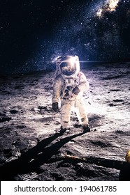 Astronaut On The Moon. Elements Of This Image Furnished By NASA