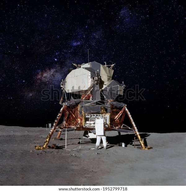 Astronaut on\
moon (lunar) landing mission with earth on the background. Elements\
of this image furnished by\
NASA.