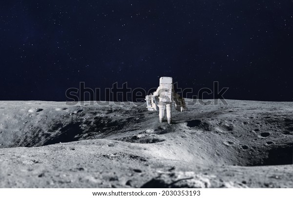 Astronaut on surface of\
Moon. Apollo space program. Artemis program. Elements of this image\
furnished by NASA.