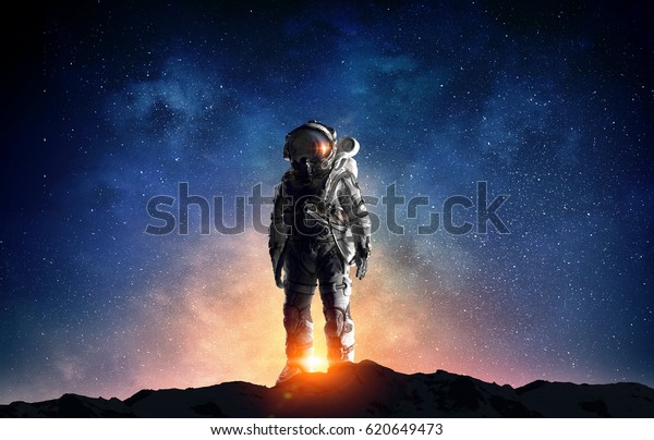 Astronaut in\
outer space. Mixed media . Mixed\
media