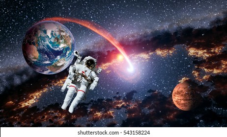 Astronaut Planet Earth Mars Spaceman Launch Outer Space Galaxy Universe. Elements Of This Image Furnished By NASA.