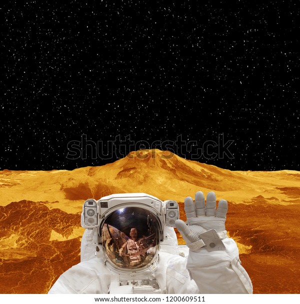 Astronaut posing on the strange\
extrasolar planet. The elements of this image furnished by\
NASA.\
