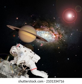 Astronaut Saturn Fascinating Dark Space Elements Stock Photo 2101334716 ...