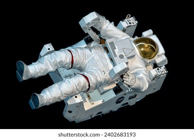 Astronaut Space Suit isolated while floating on black background