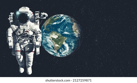 Astronaut spaceman do spacewalk while working for spaceflight mission at space station . Astronaut wear full spacesuit for operation . Elements of this image furnished by NASA space astronaut photos .