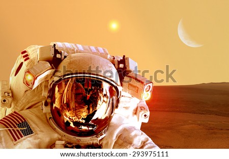 Astronaut spaceman helmet space planet Mars apocalypse moon. Elements of this image furnished by NASA.