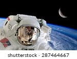 Astronaut spaceman isolated helmet space stunning earth moon. Elements of this image furnished by NASA.