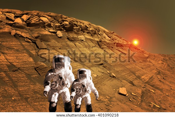 Astronaut\
spaceman planet Mars surface martian kid child space landscape.\
Elements of this image furnished by\
NASA.