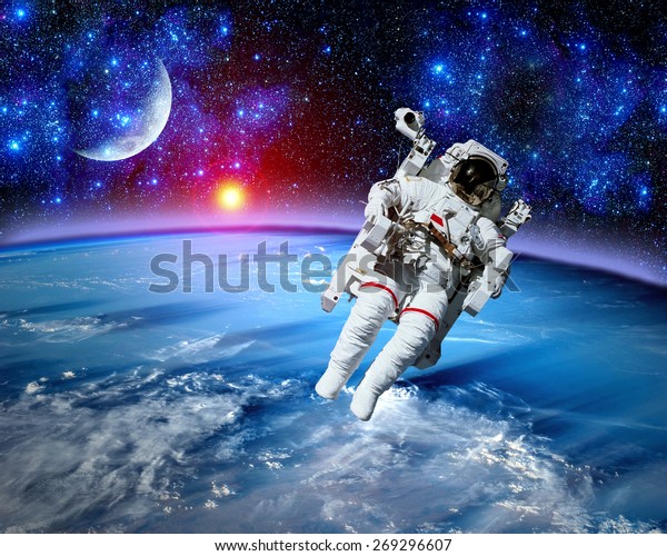 Astronaut spaceman space suit\
cosmonaut moon earth sun. Elements of this image furnished by\
NASA.