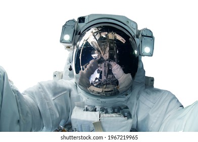 Astronaut in a spacesuit isolated on a white background. Elements of this image were furnished by NASA. High quality photo