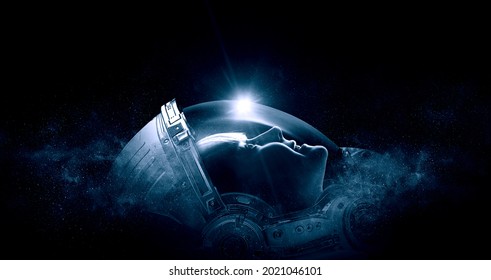Astronaut at spacewalk . Mixed media - Powered by Shutterstock