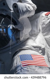 Astronaut Suit With American Flag Patch On Shoulder