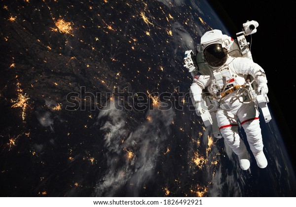 Astronaut Walking Space Earth Night Background Stock Photo 1826492921 ...