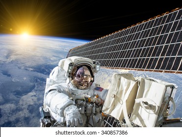Astronaut Work On The Space Station - Elements Of This Image Furnished By NASA