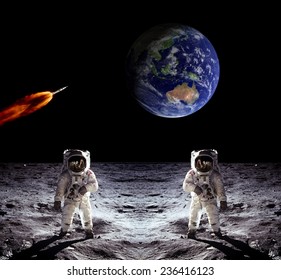 Astronauts Earth spaceman Moon space spaceship. Elements of this image furnished by NASA. - Powered by Shutterstock