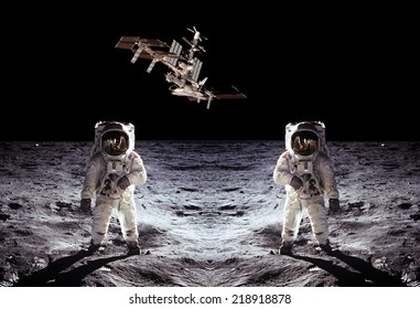 Astronauts spaceman Moon space spaceship. Elements of this image furnished by NASA.