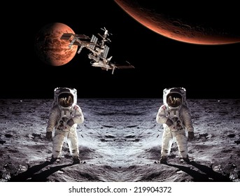 Astronauts spaceman Moon space spaceship planets. Elements of this image furnished by NASA.
